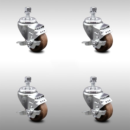 Service Caster 3 Inch SS High Temp Glass Filled Nylon 3/8 Inch Threaded Stem Caster Set Brake SCC-SSTS20S314-GFNSHT-TLB-381615-4